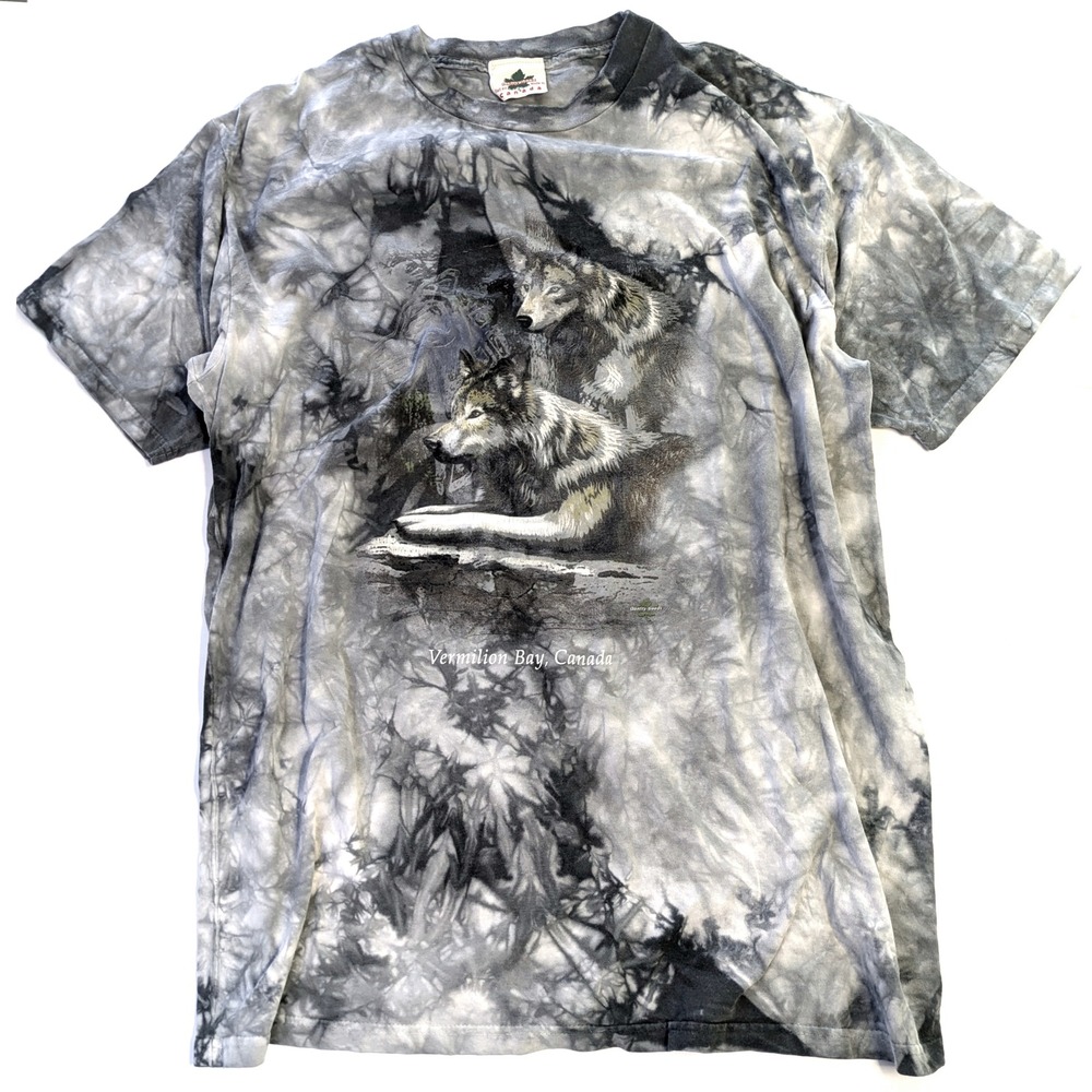 Quality Goods Wolf Graphic Tie Dye Vintage T-Shirt XXL Vermilion Bay Canada Grey